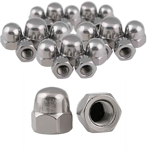 ATMWM 100 Stück M6 Hutmuttern, Hutmutter Hohe Form DIN 1587, Edelstahl A2 V2A Sechskant Hutmuttern Kappenmuttern, Abdeckkappen Kuppelmuttern für Schrauben Gewindestangen und Gewindebolzen ﻿