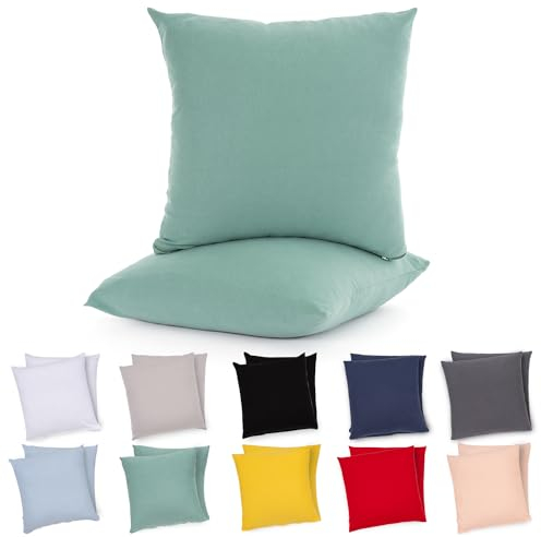 Lotusein Kissenbezug 80x80 cm (2er Set) - Grün - 100% Jersey Baumwolle 175 g/qm Kissenbezüge - Kissenhülle für Kissen mit Reißverschluss - Oeko-Tex Zertifiziert