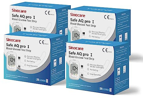 Tiras Reactivas Glucosa, 200 x Sinocare Tiras Glucosa para solo Medidor de Glucosa en Sangra Sinocare Pro I (Sin máquina, sólo tiras reactivas)