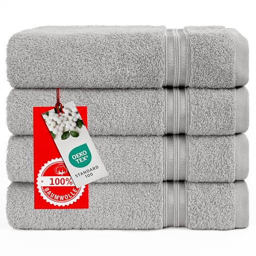Hammetex 4er Handtücher Set, 100% Baumwolle Premium Qualität Groß 50x100cm Handtuch, Weich Saugstark Schnell Trocknendes Händehandtuch, Hellgrau