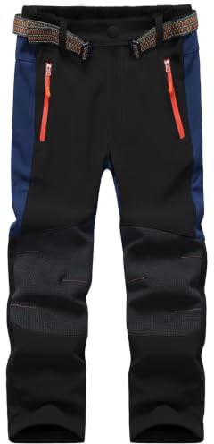 Macker Jones Pantaloni Sci Neve Bambino Impermeabili Invernali Pantaloni Termici Caldo Foderati in Pile Pantaloni Trekking Softshell KZ0089-Black-122/128