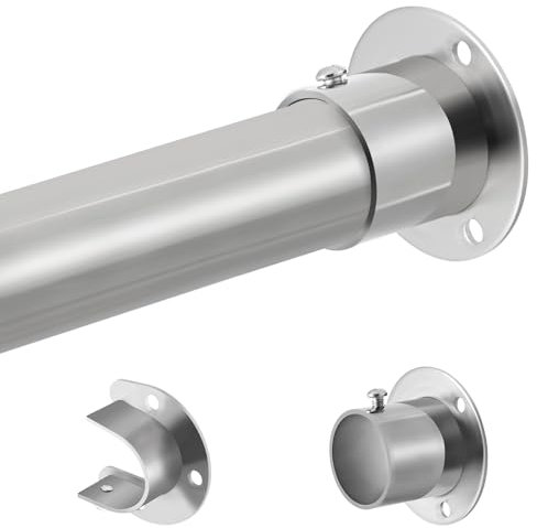 Tiemlet Wardrobe Rods, Silver Heavy Duty Extendable Rail, 74-130CM Adjustable Hanging Rail for Wardrobe, Balcony and Clothing Hanging (32MM)