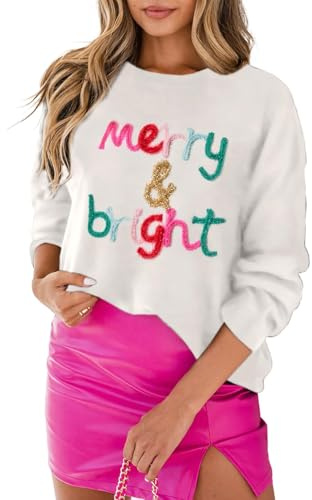 SELINK Women's Valentines Sweater Crew Neck XOXO Heart Print Casual Long Sleeve Pullover Tops Sweaters Merry Bright-S
