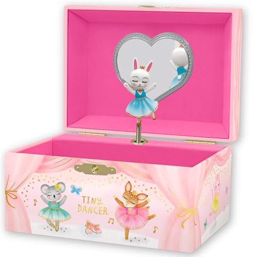 Giggle & Honey Musikalisches Schmuckkästchen für Kinder – Kinderspieluhr mit drehendem Tierballerina, Tierballerina-Geburtstagsgeschenke für kleine Mädchen, 15,2 x 11,8 x 8,9 cm – Alter 3–10