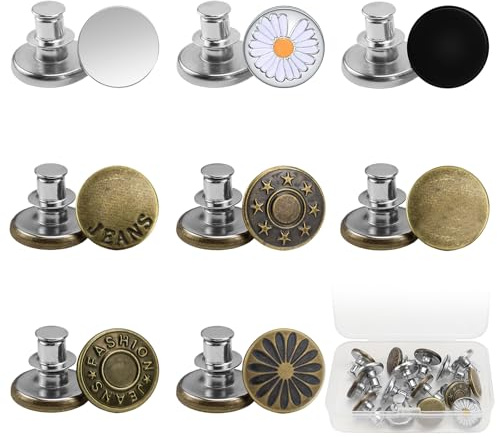 Rierousy Lot de 16 boutons de jeans sans couture - Boutons pour jeans à visser - Pour resserrer la taille du pantalon - Rivets pour jeans homme et femme