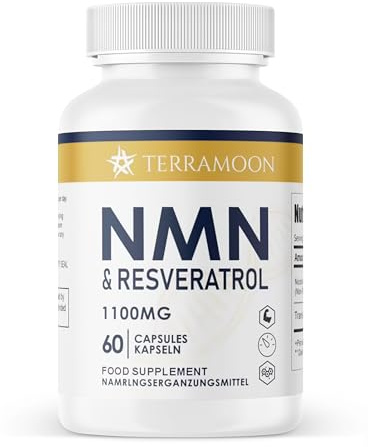NMN & Resveratrol Complex 1100mg, Anti-Aging Antioxidant Dietary Supplement, 60 Capsules