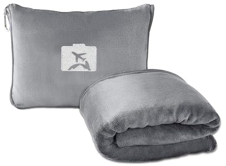 Shirene Reisedecke und Kissen 2 in 1,127 x 152 cm Ultraleichte Flugzeugdecke Vacuum Komprimierte Polyester Reisedecke für Langstreckenflug Auto Camping und Outdoor Warme Packbare Reisezubehör Decke