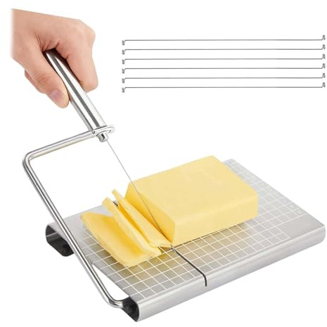 Tagliaformaggiomanuale, 21*13*2,5 cm, con scheda e 6 fili extra, TagliaFormaggio, Affettatrice per formaggio, Taglia formaggio in acciaio inossidabile, Adatto per blocchi di formaggio, burro, ecc.