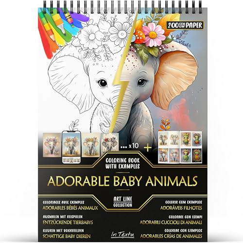In Textu Livre de Coloriage Adulte Adorables Bébés Animaux, Papier 200 g/m²