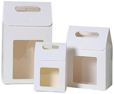 Bolsa de Regalo con Ventana Transparentes Bolsas de regalo con ventana transparente, papel kraft asa, for dulces, galletas y pasteles, 50 o 100 unidades(White,27x16x9cm,50pcs)