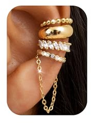Florideco 4Pcs Ear Cuffs Non-Piercing for Women Dainty 14K Gold Plated Clip On Cartilage Earrings Hypoallergenic Huggie Hoop Cuffs Fake Earings for Non Pierced Ears(G-Chunky)