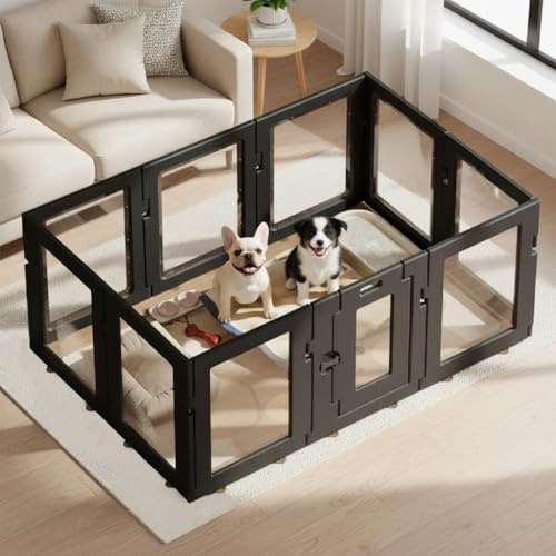 Hoencraft Clear Acrylic Dog Playpen Indoor, Black, 24 H, 12 Panels