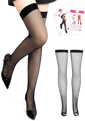 comeondear Plus Size Fishnet Thigh High Stockings Sexy Sheer Overknees Sock