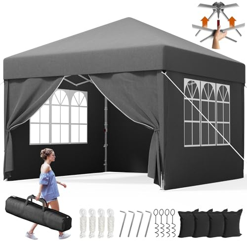 Devoko Gazebo 3x3 Pieghevole Impermeabile, Tenda Pop Up Pieghevole con 4 Pareti Rimovibili, Gazebo Pieghevole con 3 Altezze Regolabili Protezione UV 50+ per Giardino, Terrazza, Campeggio (Grigio)
