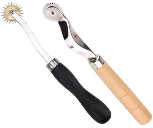 AKOOSY Rotella da Tracciamento per Cucito Manico in Legno, Ruota Dentata Artigianale in Pelle, Set 2 Pezzi, Strumento Leggero per Modelli e Incisioni, Accessorio Pratico per Sartoria e
