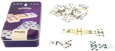 DEQUBE - Juego de Mesa - Domino Doble - Formato Viaje - Caja Metal - +6 años (941D00325)