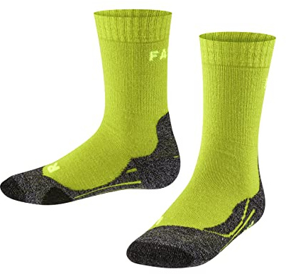 FALKE TK2 K So lana hilo funcional antiampollas gruesos 1 par, Calcetines para senderismo Unisex niños, Amarillo Lime 7601, 31-34