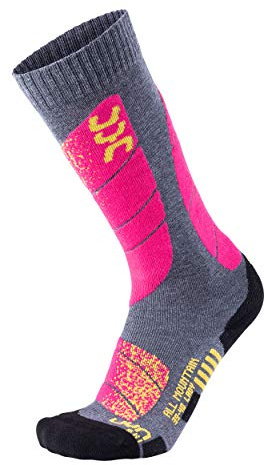 UYN Damen Ski All Mountain Socke, Medium Grey Melange/Pink, 32 EU