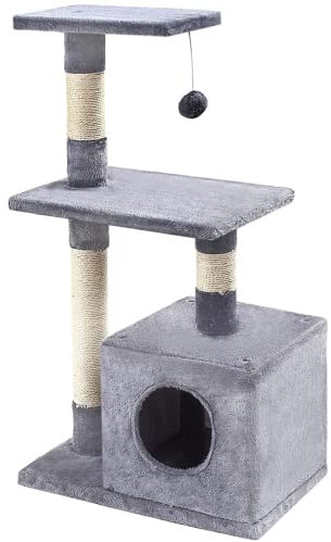 GRANDMA SHARK Cat Tree Tower, 50 x 30 x 85 cm, Cat Condos with Sisal Scratching Posts, Cat Play House and Rest Place, Grey