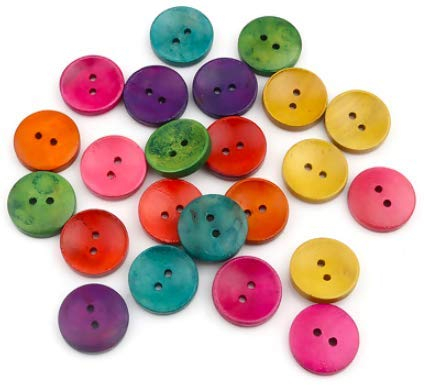 50 wunderschöne Holzknöpfe, 20mm, 2-Lochknöpfe in 6 verschiedenen Farben im zufälligen Mix zum nähen annähen Bastelknöpfe Jackenknöpfe Zweilochknöpfe aus Holz