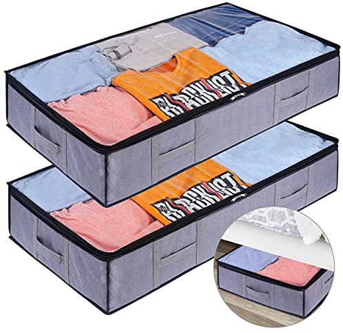 Storagezoid 2 Pack 90 L Three-Ply Foldable Underbed Storage Bags with Reinforced Handles, Sturdy Zips, Large Capacity & Clear Window for Clothes, Shoes, Blankets, Bedding and Duvet