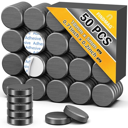 50 Pack Fridge Magnets, Ceramic Magnets for Crafts, Disc Magnet with Adhesive Backing, Whiteboard Magnet for Fridge Wall Glass Wood Paper Tools Lockers Doors Windows DIY - 18 mm x 5 mm