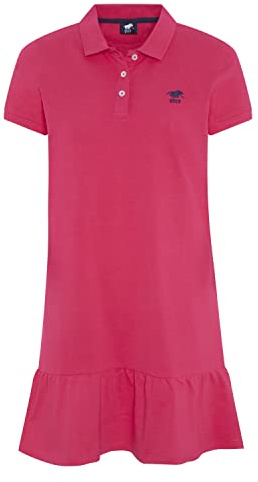 Polo Sylt Poloklänning i bomullspiké med volangkant för kvinnor, Raspberry, XXL