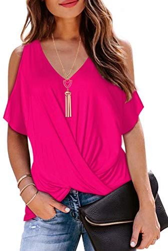 Ranphee Chemise Femme Épaules Dénudées Manche Chauve Souris Torsion Avant Ample Top