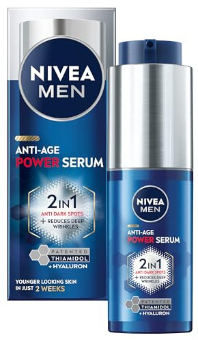 NIVEA MEN Anti-Age 2in1 Power Face Serum (30ml), Hydrating Serum with Thiamidol and Hyaluronic Acid, Reduces Deep Wrinkles and Dark Spots, Men's Face Moisturiser
