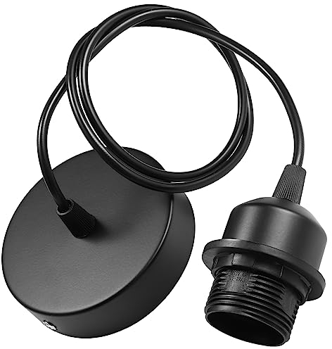 Tsling E27 Portalampada Sospensione Nero in Metallo,Set di E27 Lampade a Sospensione con Anello a Vite e Cavo Regolabile 100CM,per Camera da Letto Soggiorno Pranzo Caffè,Bar