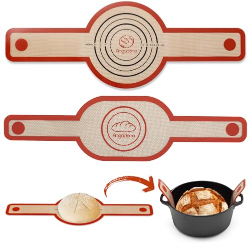 Silikon-Brotschlinge oval und rund - Antihaft & Leicht zu reinigen Wiederverwendbare ovale Silikon-Backmatte für Dutch Oven Mit langen Griffen Sauerteig Brot Backmatte Werkzeuge Lieferant Liner, 2