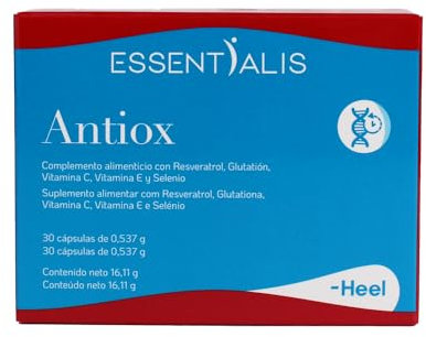 Essentialis Antiox – Complejo Antioxidante con Vitamina C 250 mg, Vitamina E Natural, Resveratrol 98%, Glutatión Reducido y Selenio – Cápsulas Vegetales – Fabricado en España – 30 cápsulas