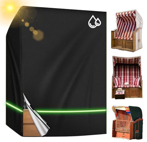 longziming Strandkorb Schutzhülle, Reißfest 210D Oxford Gewebe Abdeckung mit Reißverschluss und Belüftungsöffnungen, Wasserdicht, Winddicht Reißfest und UV-beständig (135x105x175/140cm)