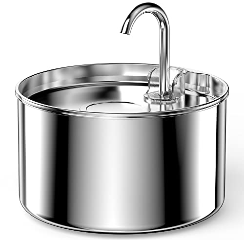 UIOOQ Cat Water Fountain Katzenbrunnen, Trinkbrunnen für Katze SUS 304 Edelstahl, 24 Stunden das Wasser Sauber Halten, 2,2 L Kapazität, Ultra-Quiet, Kein Sputter, Kompakt