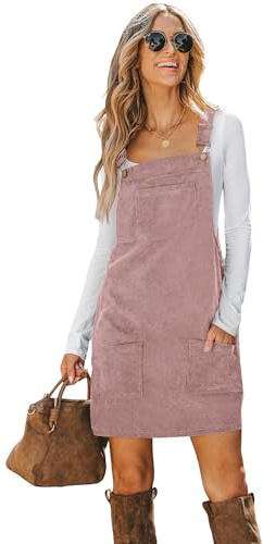 CUPSHE Minivestido casual para mujer, cuello cuadrado, pana, bolsillo frontal, tirantes anchos, vestidos cortos
