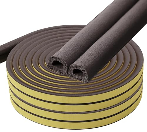 10M Guarnizione Finestra Porta, Marrone, 9mm(L) X 6mm(H) D-Tipo Nastro Sigillante Autoadesivo, Paraspifferi Finestre per Finestra Porta Isolamento Freddo, Rumore e Collisione, 5M x 2 Rotoli