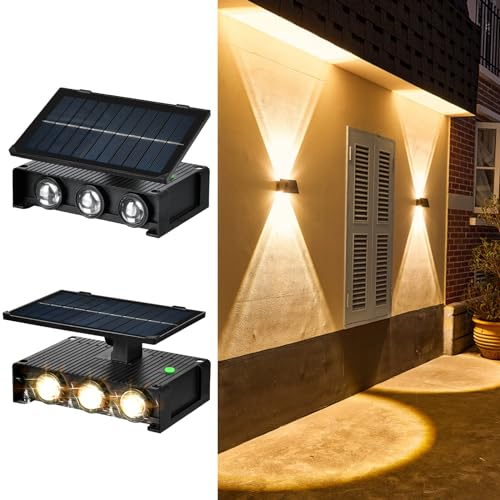 flintronic 2PCS Lámpara de Pared Solar para Exterior, Iluminación LED para Exterior, Impermeable, Inalámbrica, para Porche, Camino, Garaje, Blanco Cálido