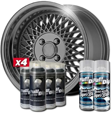 AutoFullCar - Pack Llantas - Full Dip - Antracita Metalizado Con Extra Brillo - 4 Sprays Antracita Metalizado 2 Sprays Acabado Brillo - Vinilo Líquido - 400 ml. Unidad