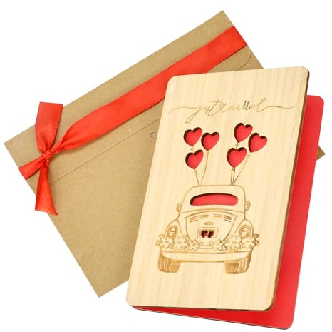LPAMABA Holz Tarjeta de Boda Holz Tarjeta de felicitaciones de boda Holz Tarjeta Feliz Boda Holz Tarjetas de invitación de boda con umschlag 15,5x10cm