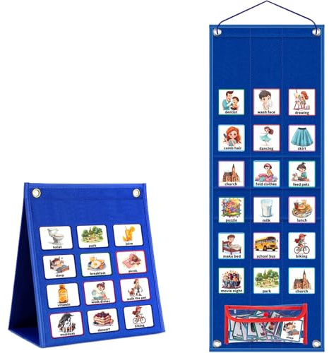 Horaire visuel pour enfants, 1 Planification visuelle 1set pour les enfants atteints d'autisme Weekly Behavioral Planner Board avec 96 cartes, plateau de calendrier quotidien suspendu pour la ma