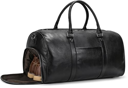 LUUFAN Borsa da viaggio in vera pelle grande capacità impermeabile PVC borsa da mare con scomparto per scarpe, borsa a tracolla Weekender per uomini donne vacanze business sport, Tracolla a righe