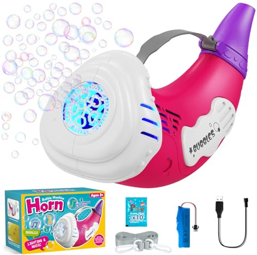 Machine à Bulles，2in1 Trompette Jouet a Bulles Rechargeable Automatique/Soufflage de Bulles Mode ，Pistolet a Bulle pour Enfants 3 4 5 6 Anniversaire/fête/Jeux Exterieur/Noël (Rouge)