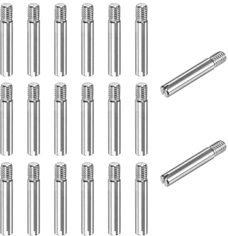 M METERXITY 20-Pack M6 x 35mm Slotted Cylindrical Pin Dowel, 304 Stainless Steel External Thread Locating Dowel Parallel Pins for Metal Devices/Wooden Projects [Silver Tone]