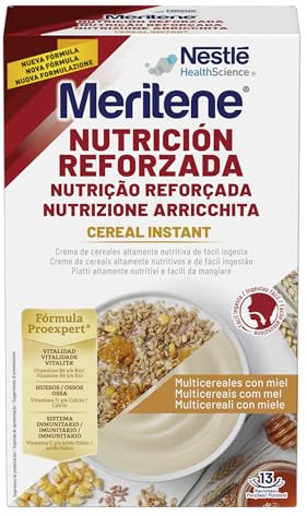 Meritene, Cereales Instantáneos en Polvo para Papilla, Sabor Miel, Nutrición Reforzada para la Alimentacion de Adultos con Disfagia y Dificultades para Masticar, 1 Sobre 520 Gr