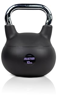 RUSTER Kettlebell de PVC rellena de arena metálica para entrenamiento funcional, pesa rusa con mango de acero cromado antideslizante y base estable, ideal para casa y gimnasio (Negro 10kg)