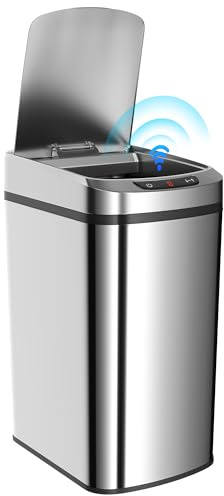 HOMCOM Cestino Pattumiera da 12L con Sensore a Infrarossi, Pulsante Touch e Secchio Rimovibile, Bidone per Immondizia in Acciaio Inox, ABS e PP, 28x22x41 cm, Argento