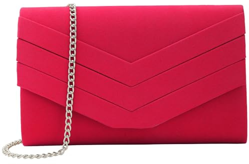 Best World 4 Yu Wocharm Womens V Shape Suede Clutch Evening Prom Purse Bridal Shoulder Handbags(Hot Pink)