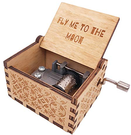 Youtang Gifts for Her Him, Fly Me to The Moon Wood Music Box, Antique Engraved Wooden Musical Boxes Gifts for Lover on Valentine's Day, Father's Day,Mother's Day,Christmas,New Year(Handcrank)