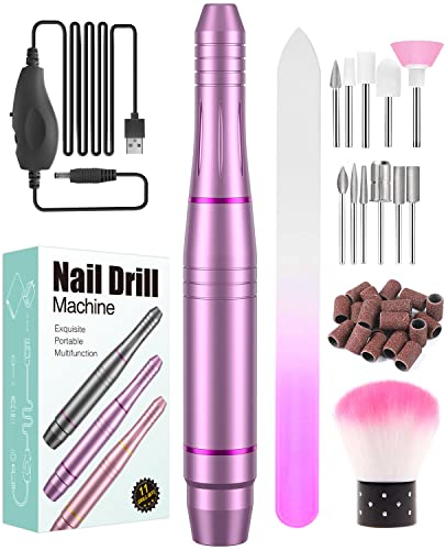 Torno para Uñas, Seguro, Potente, 11 en 1 lima electrica uñas, Kit de Manicura y Pedicura Eléctrico Profesional, 20,000 RPM Velocidad Ajustable, Set de Manicura para Salón DIY
