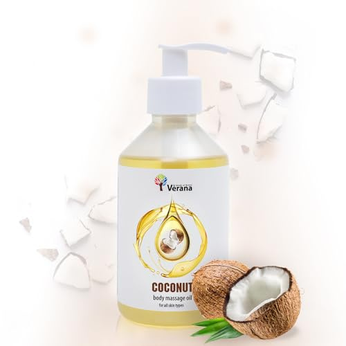 Verana Massageolja Kokosnöt, Naturlig, för Kroppen, Alla Hudtyper, Föryngrande och Vitaliserande, Förebygger Bristningar, Minskar Rynkor, Aromaterapi (250ml)